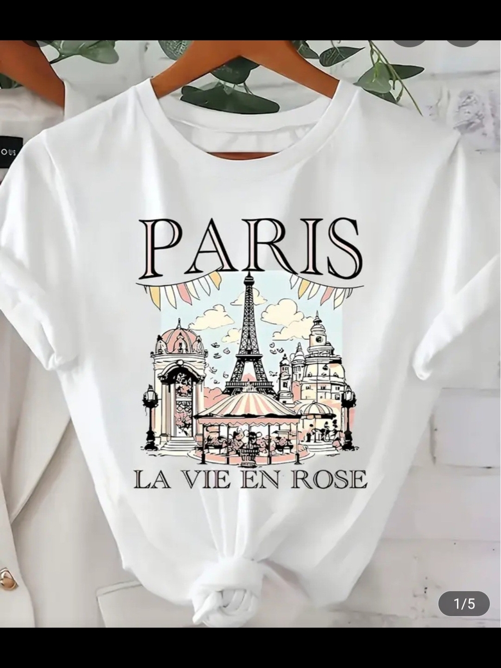 Paris 'La Vie En Rose' Graphic Tee - White with Pastel Print